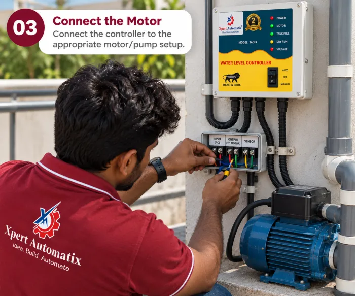 An engineer landing the motor wiring on the controller terminals